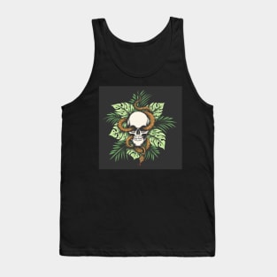 Skull and Snake on Jungle Leaves Tank Top